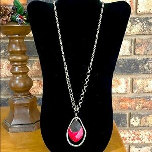 Vintage Gold Tone Red and Brown Faceted Pendant Necklace